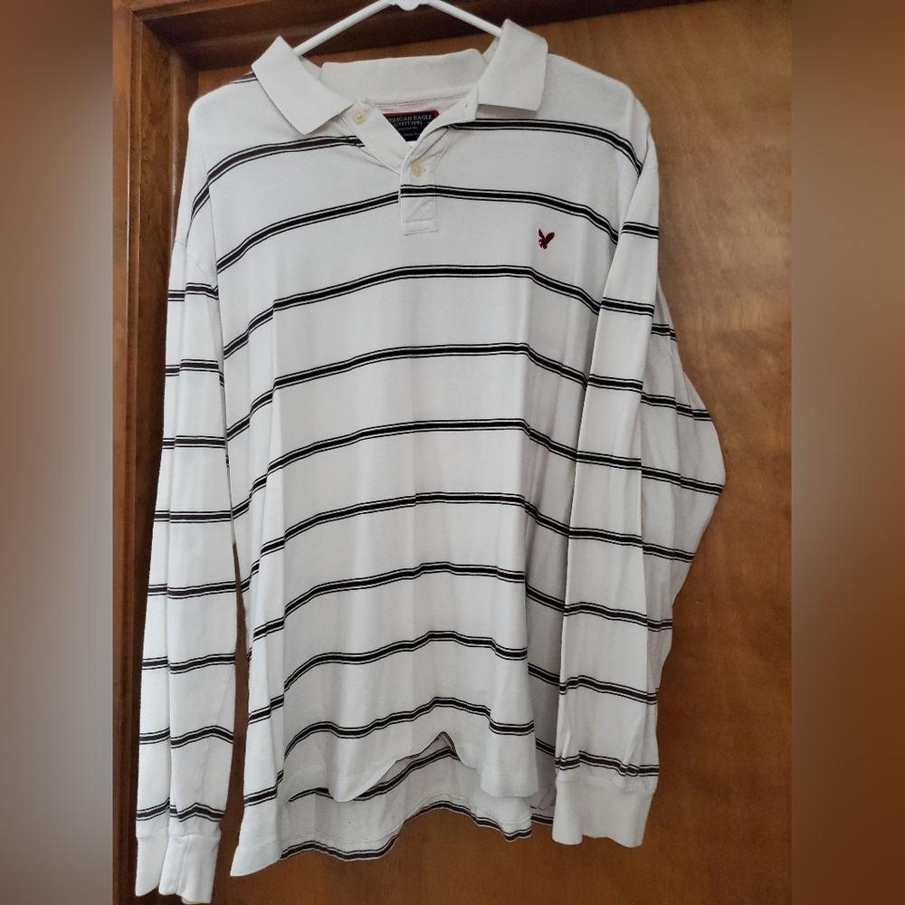 Men's American Eagle Long-sleeved White/Maroon Polo